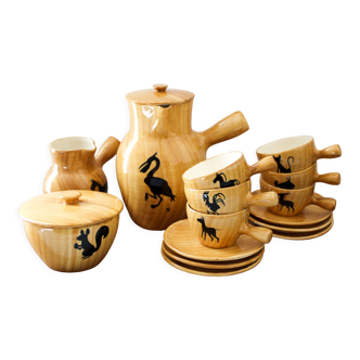 Ceramic coffee set imitation wood Grandjean-Jourdan Vallauris