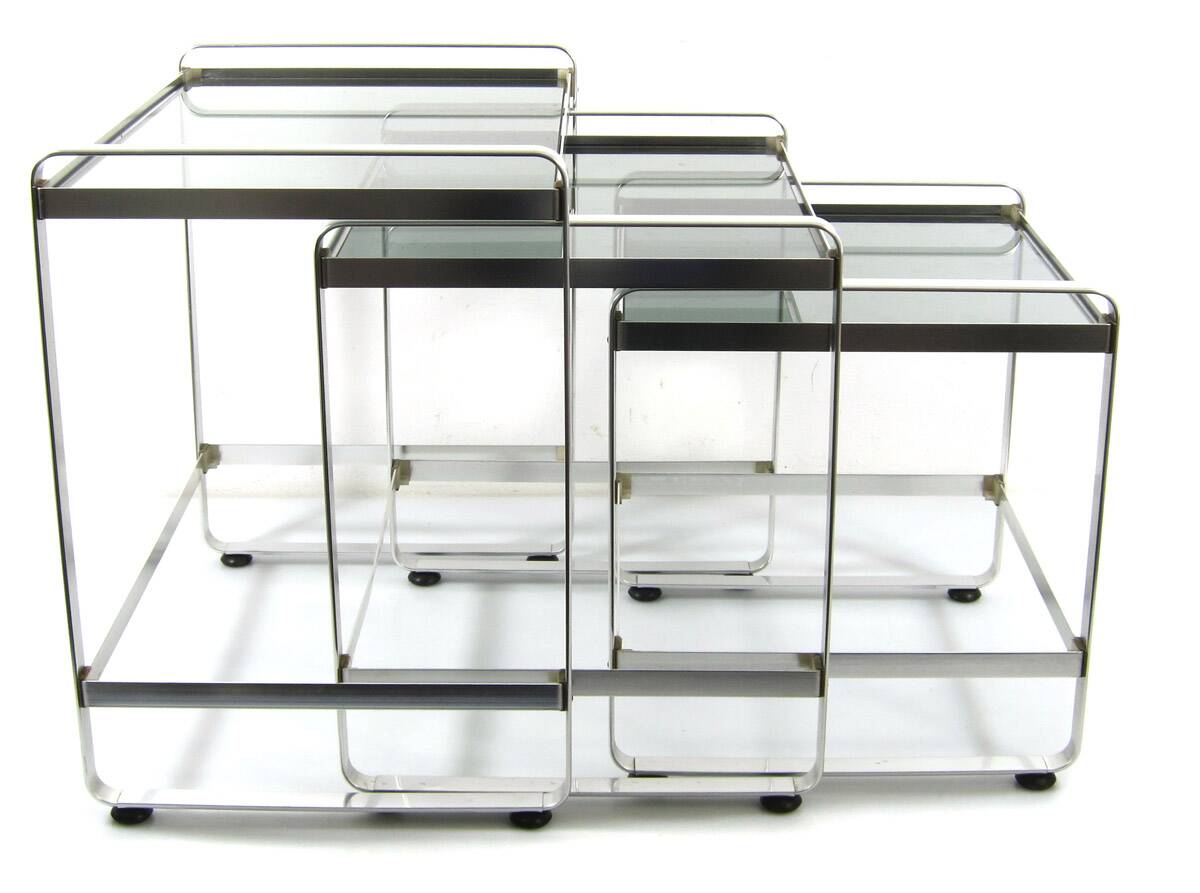 3 Seventies aluminium glass nesting tables