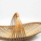 XXL - Oblong wicker basket with vintage handles 60s wicker boat basket