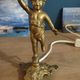 Bedside lamp angel left flower lotus mother-of-pearl base cast iron patinated brass