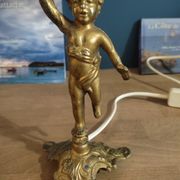Bedside lamp angel left flower lotus mother-of-pearl base cast iron patinated brass