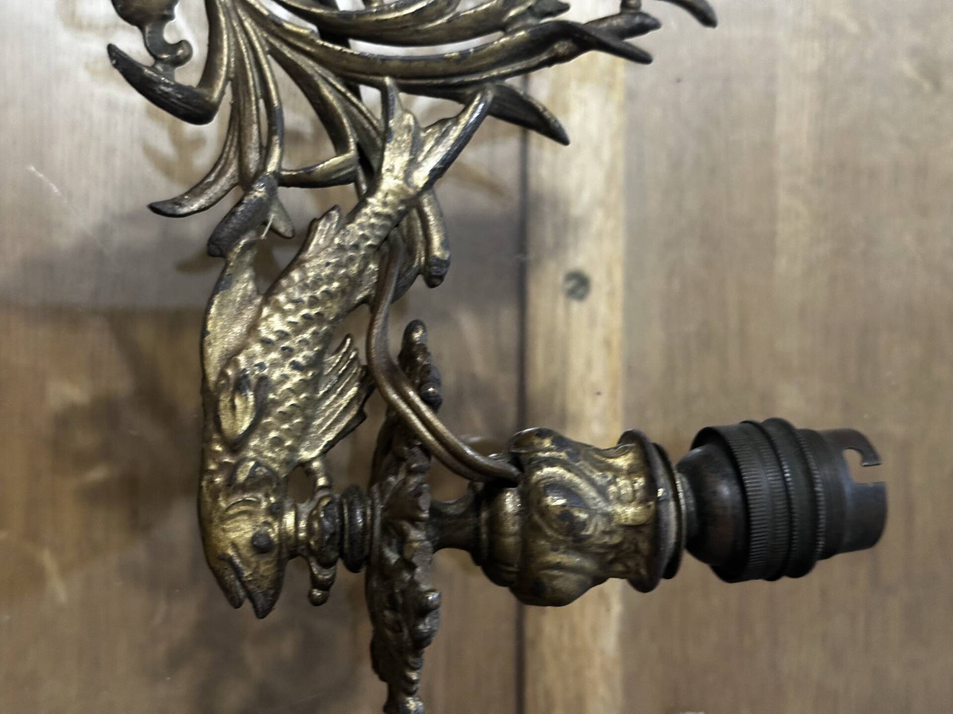 Pair of naturalistic wall sconces with fish circa 1900