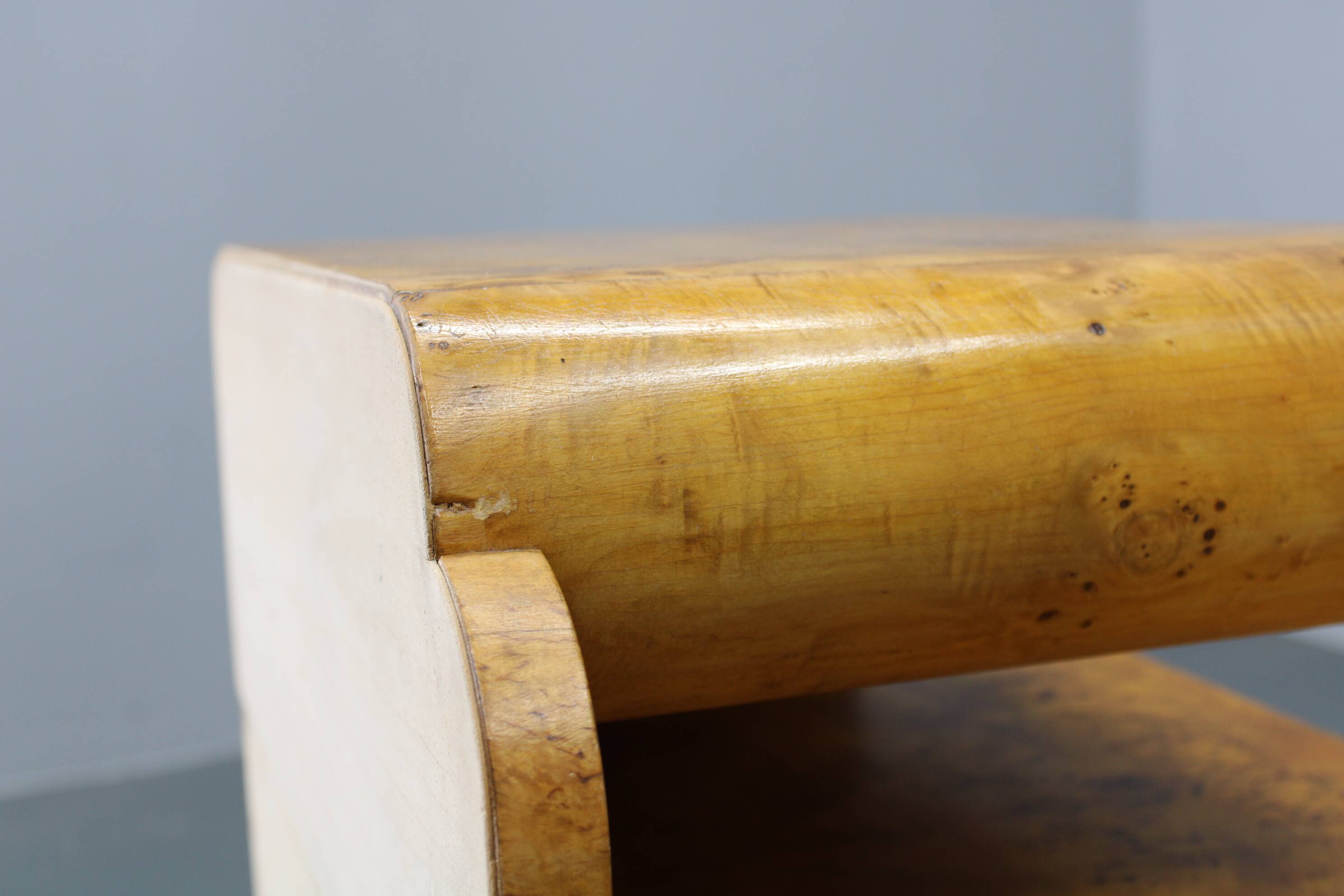 Pair of Art Deco burl wood nightstands, Czechoslovakia, 1940s