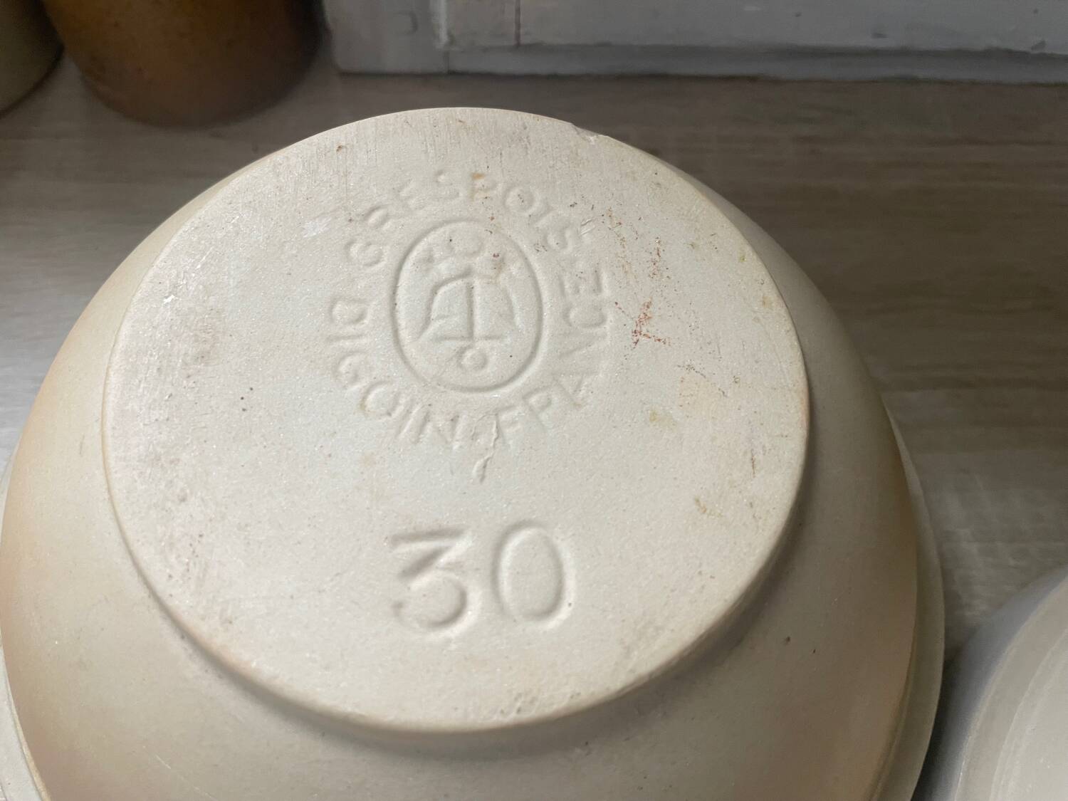 Set of two 2.5l salad bowls in vintage Digoin stoneware