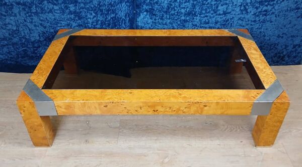 Table basse Italienne en loupe d’après Willy Rizzo pour Mario Sabot