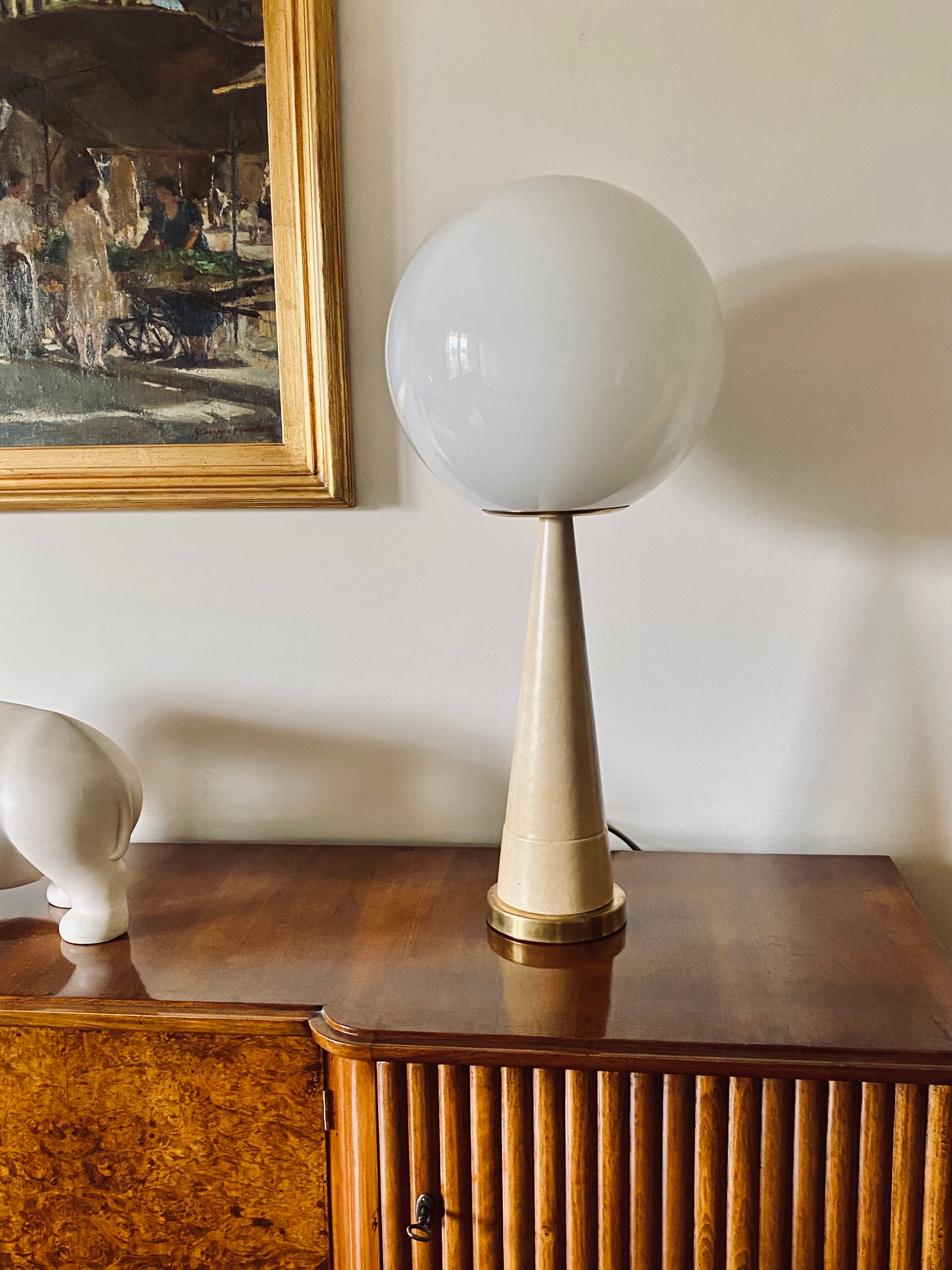 Conic parchment and brass table lamp, France 1960