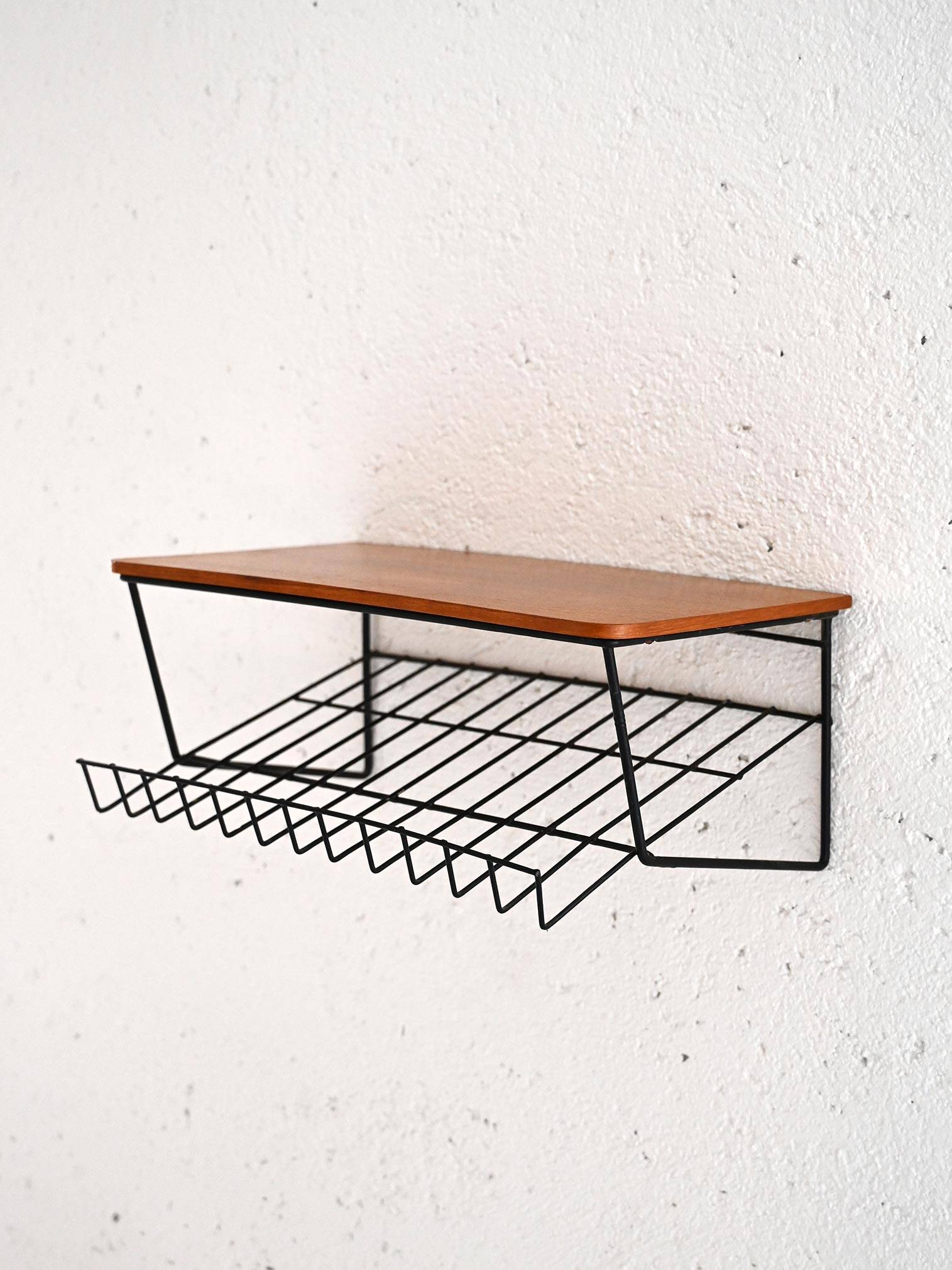 Vintage teak and metal hanging nightstand