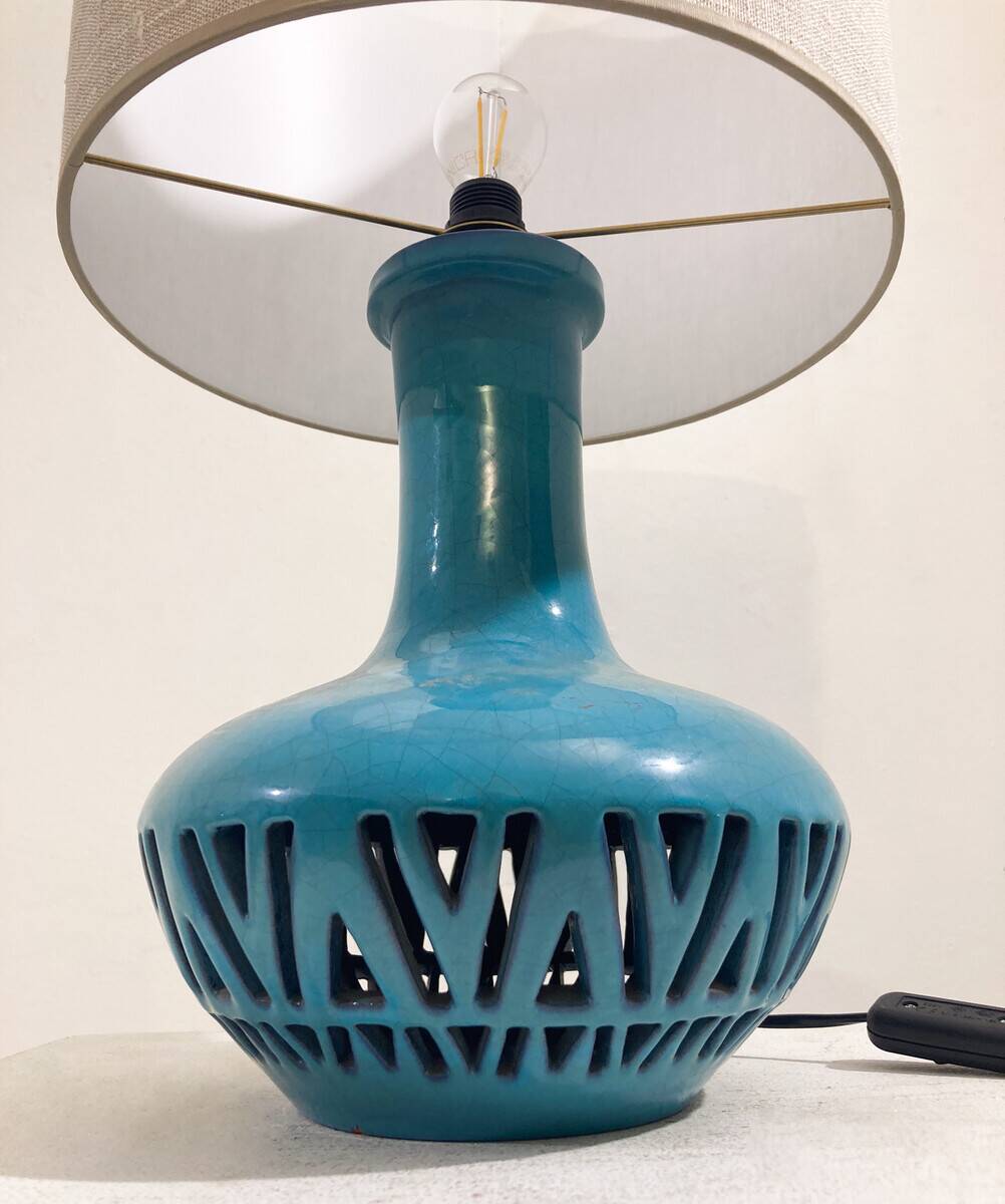 Mid-Century Blue Ceramic Table Lamp