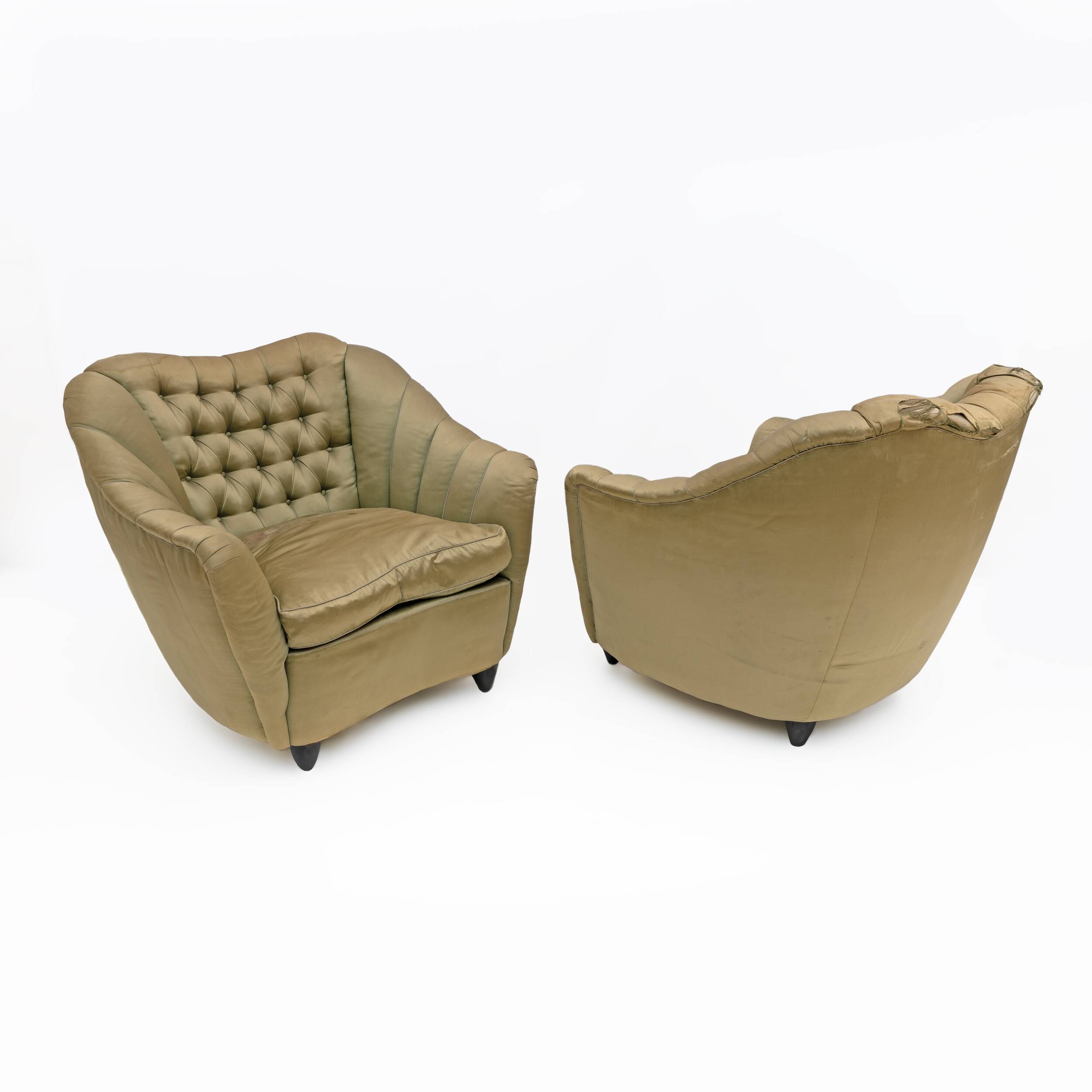 Pair of Gio Ponti style Mid-Century Modern Curved Armchairs, 1940s
