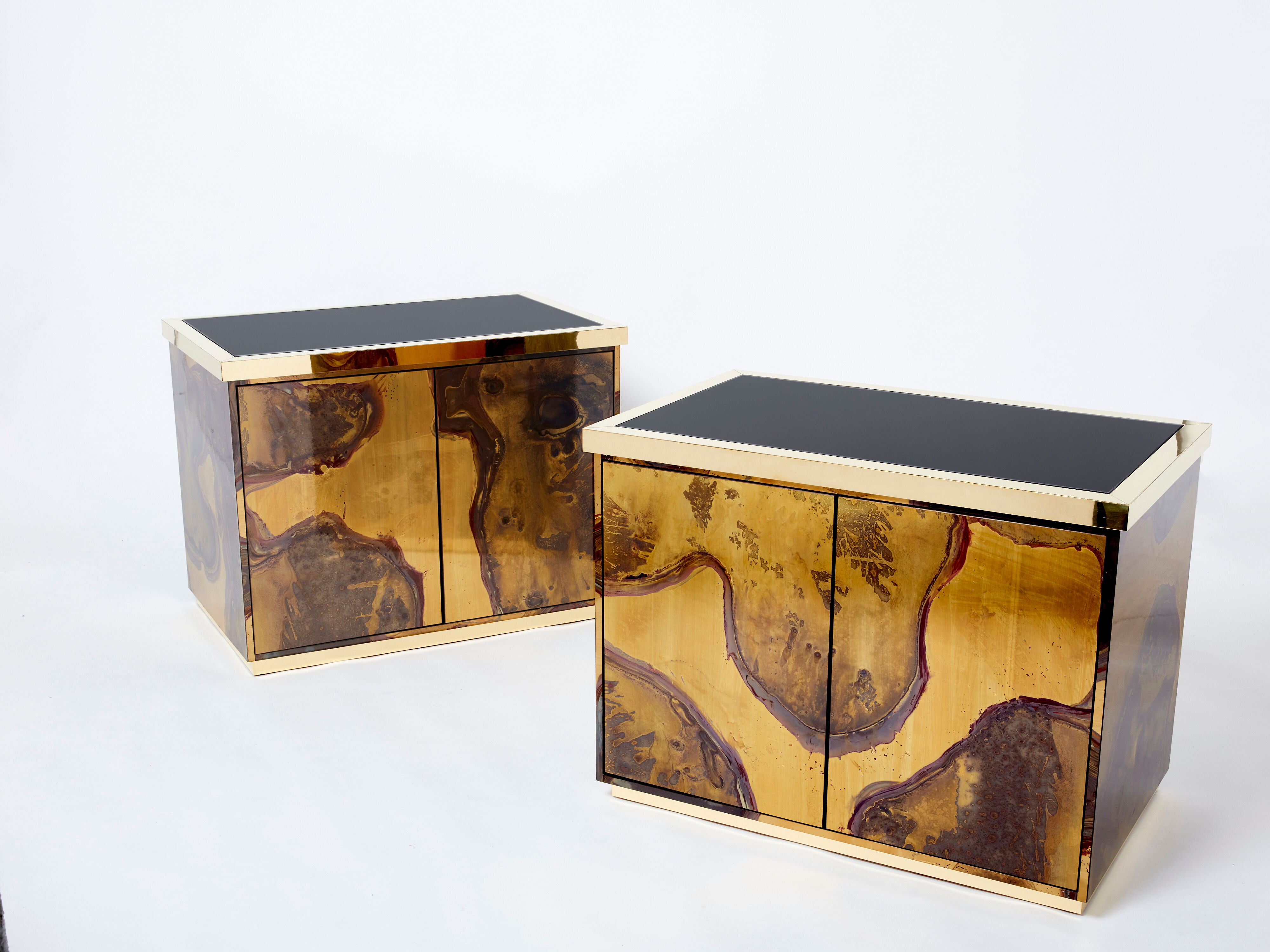 Pair of brass cabinets oxidized 1970