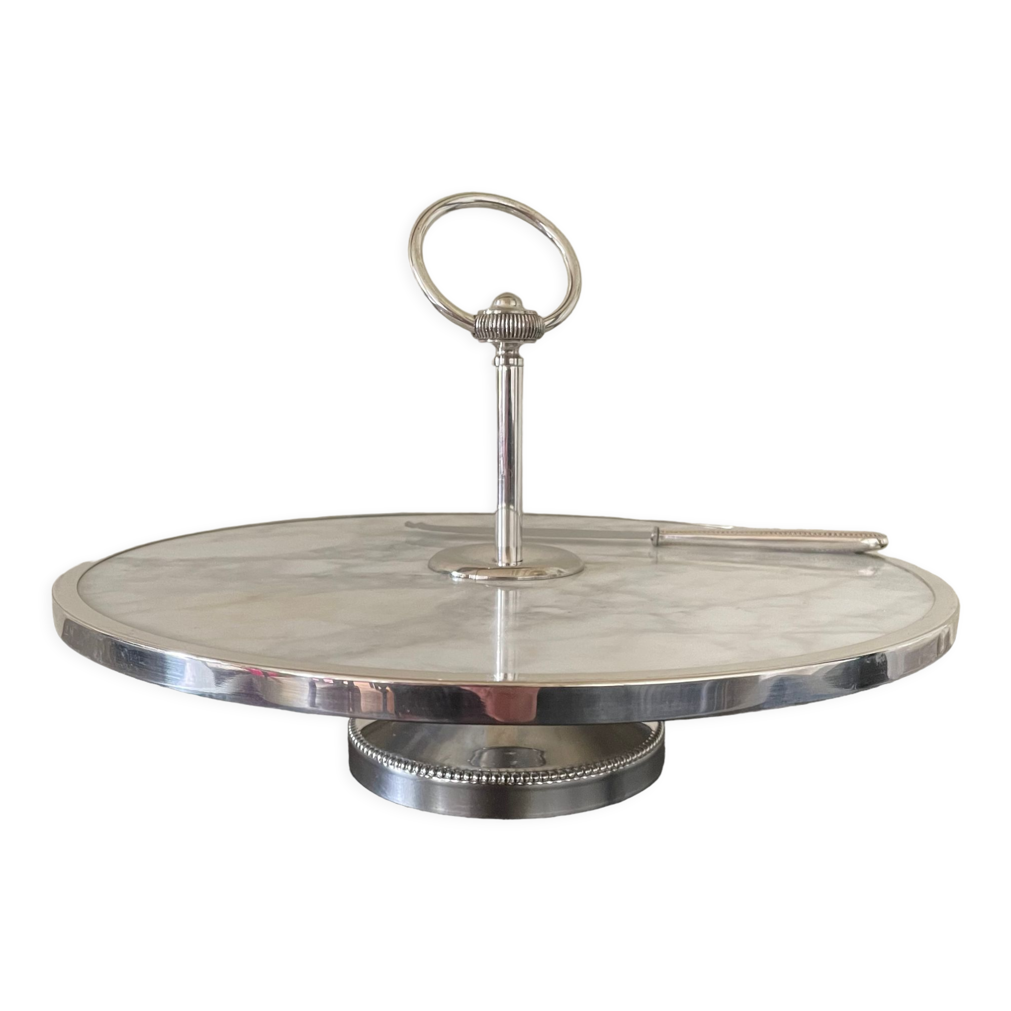 Marble cheese platter and silver metal 1970