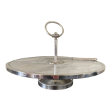 Marble cheese platter and silver metal 1970