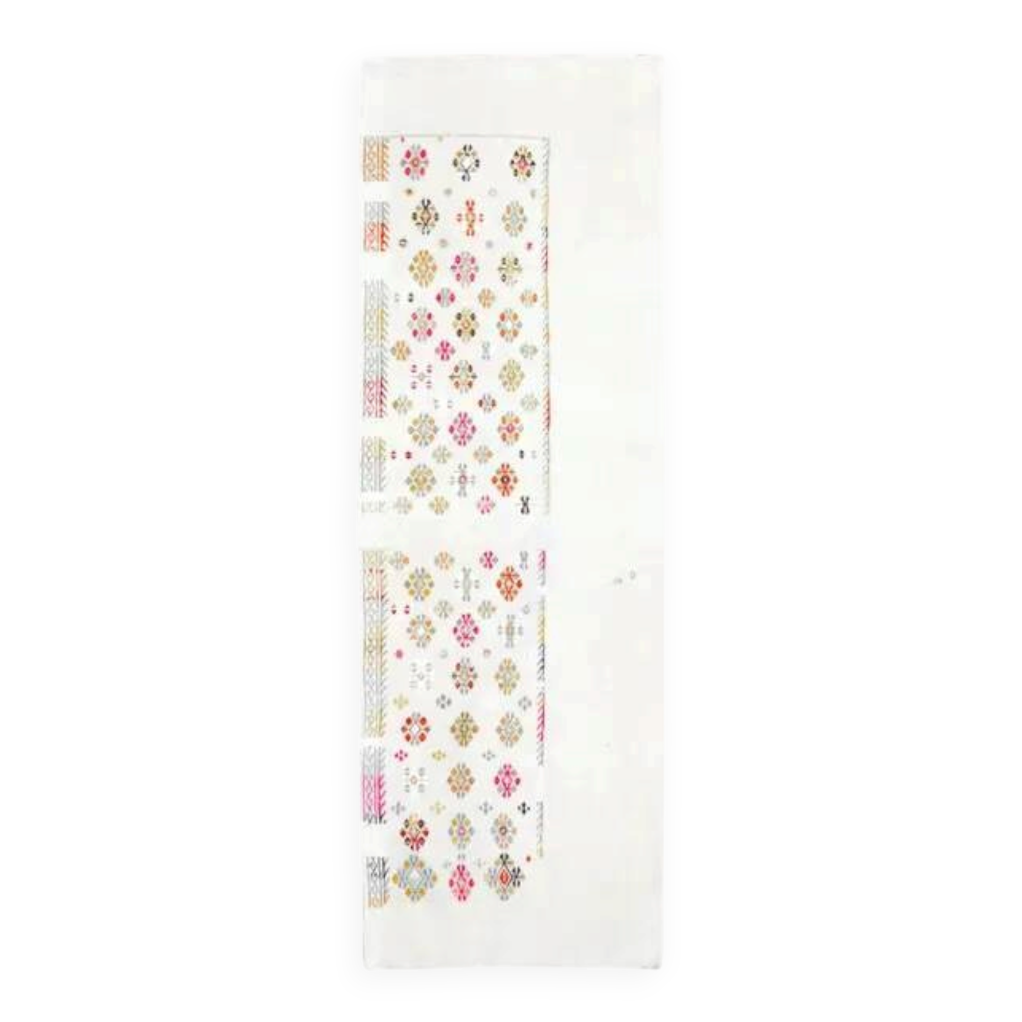 Vintage Turkish Oushak handmade wool cotton white kilim runner rug 68x215