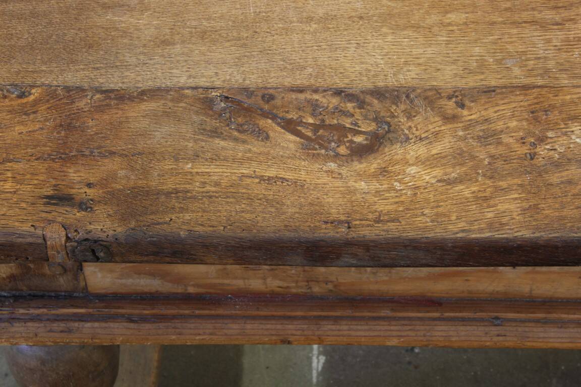 Baroque antique Nordic provincial oak table 1800s rustic farmhouse, rich patina