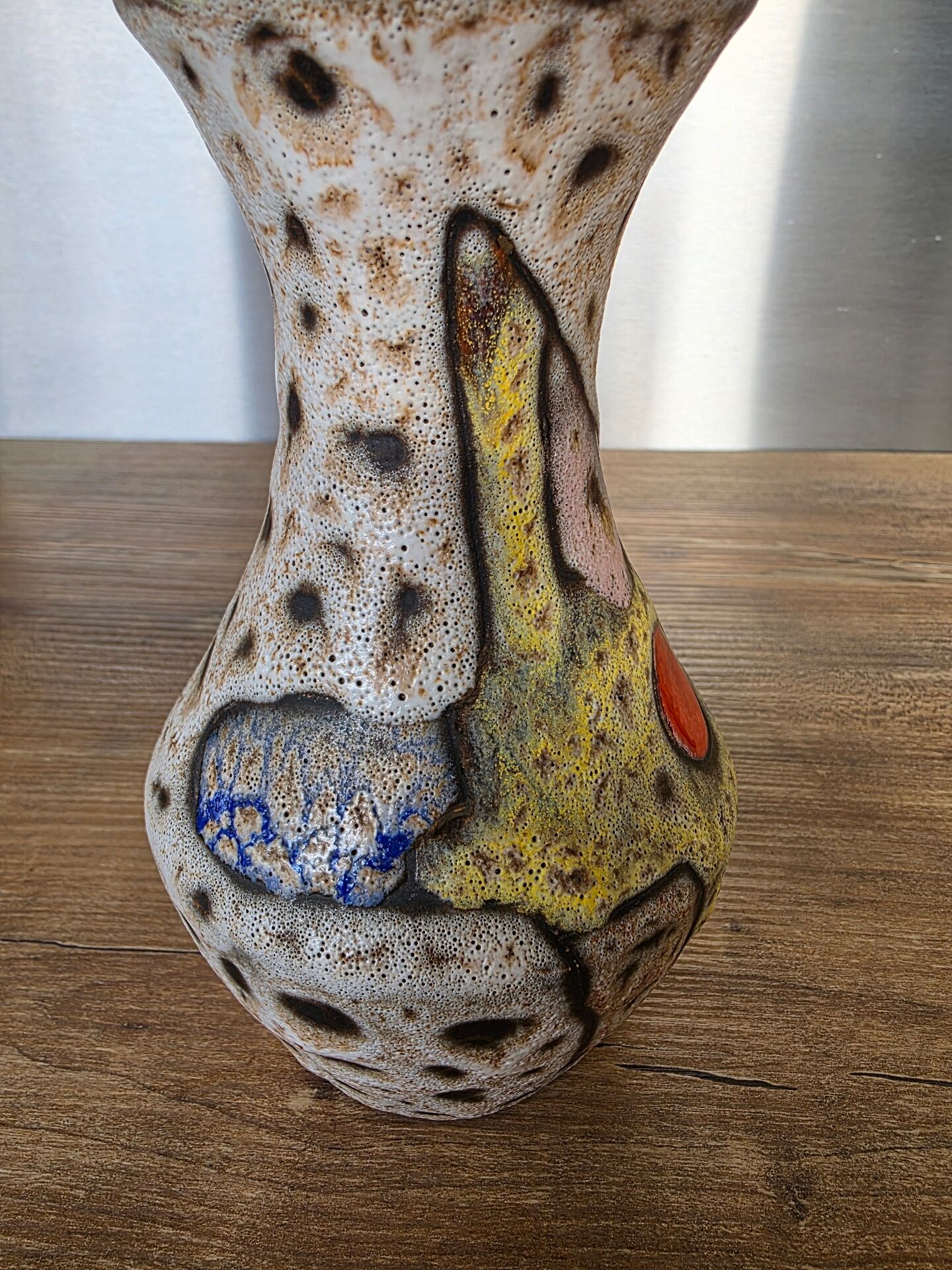 Vase Marius Bessone fat lava Vallauris 1950s sea foam & enamels H 16