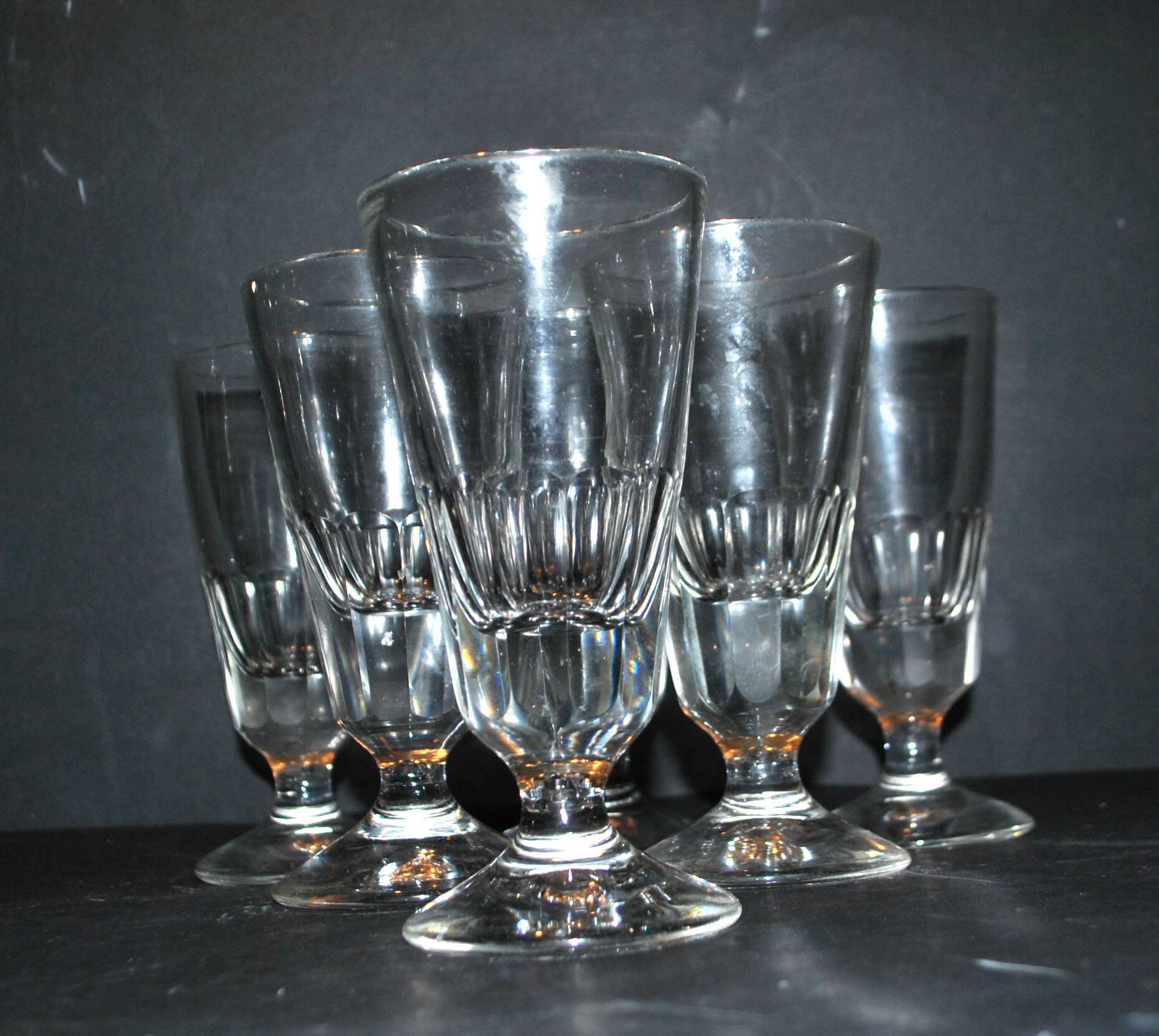 Series of 6 mazagran bistrot coffee glasses in thick glass 1900-1920