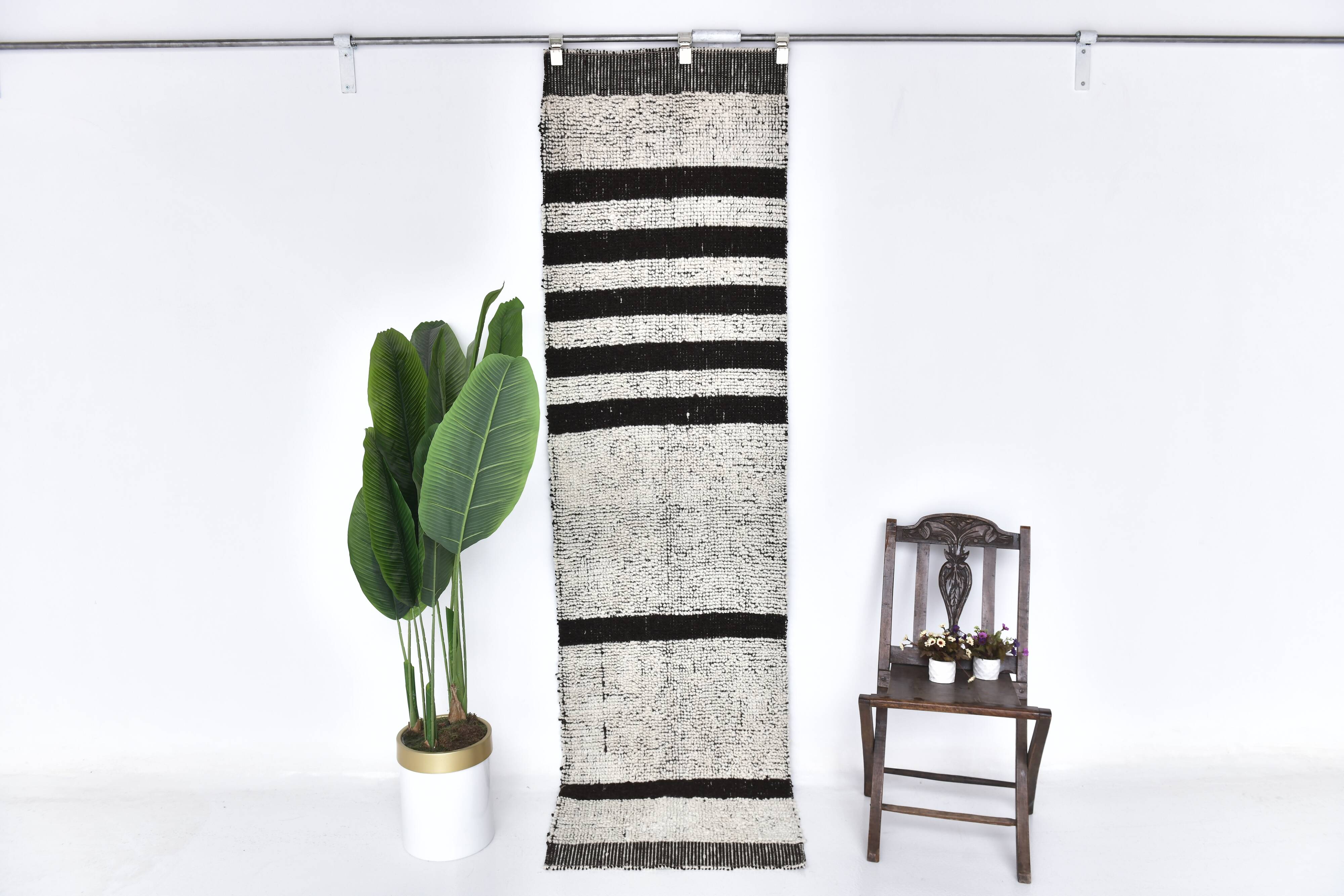 2x8 White Brown Striped Turkish Vintage Runner Rug 68x255Cm SK 242879