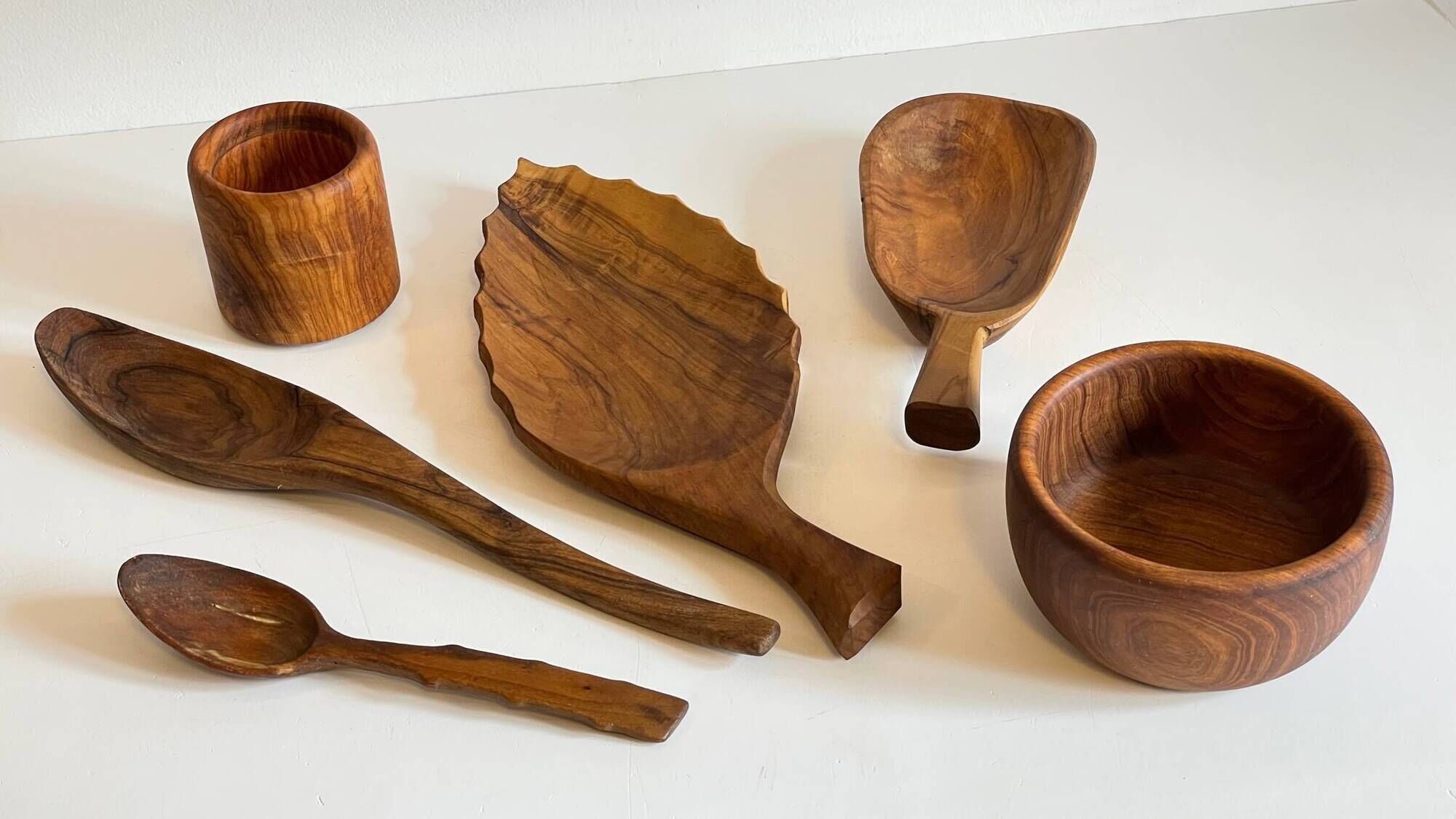 Set of vintage turned and carved wooden cups