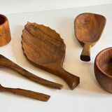 Set of vintage turned and carved wooden cups