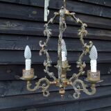 Italian Vintage patinated bronze chandelier with 4 lights with a beautiful wow patina