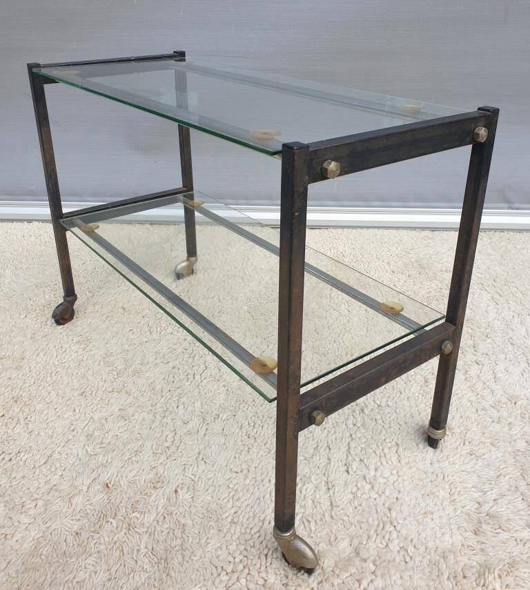 Vintage 1960s metal and glass rolling table