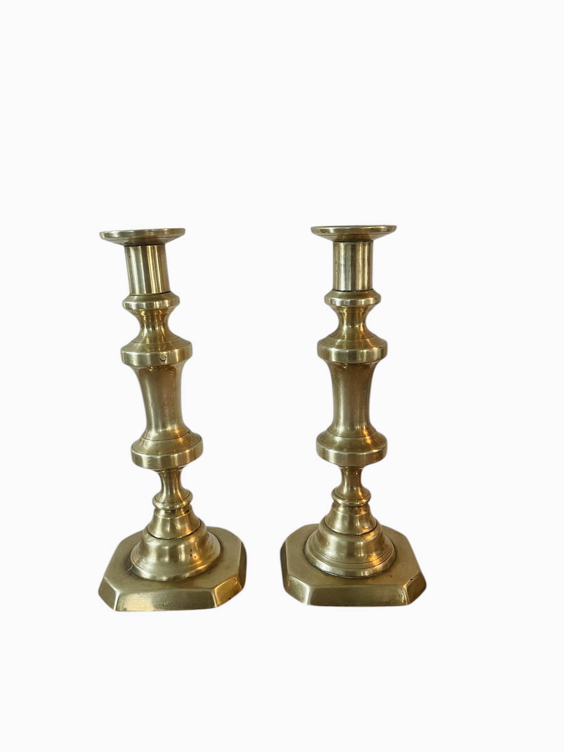 Pair of brass candlesticks from the 19th century.