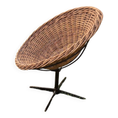 Rattan and iron swivel pod chair, 1960s
