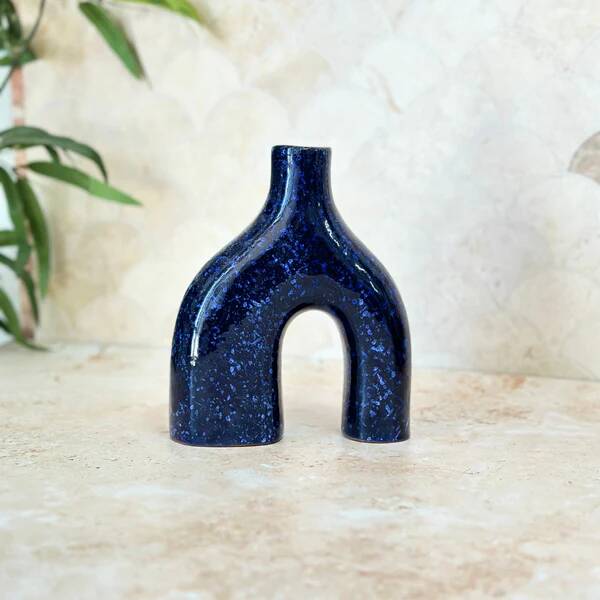 Mini blue glazed artisanal vase