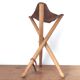 Folding wooden and leather stool