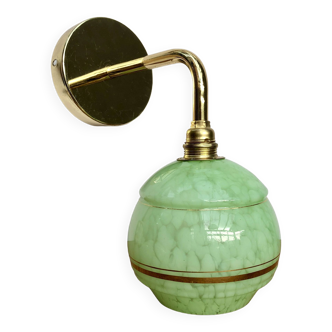 Vintage tulip wall lamp in mint green and gold Clichy glass
