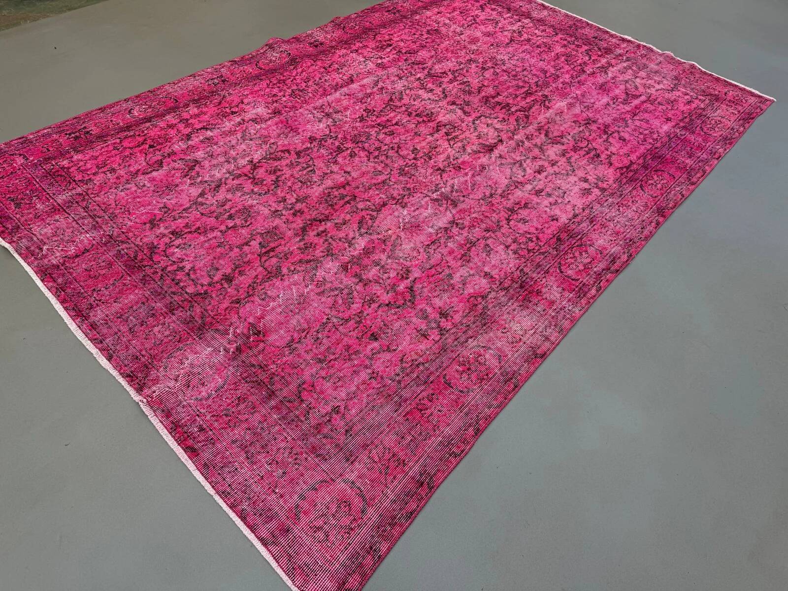 Turkish rug pink 300x200 cm, vintage overdyed tribal wool carpet large 2511