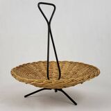 Vintage rattan and metal basket 1960's