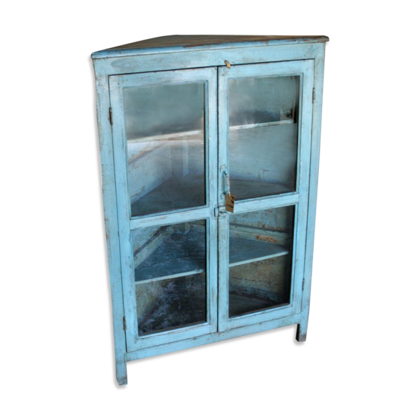 Buffet  d'angle bleu turquoise vieux teck