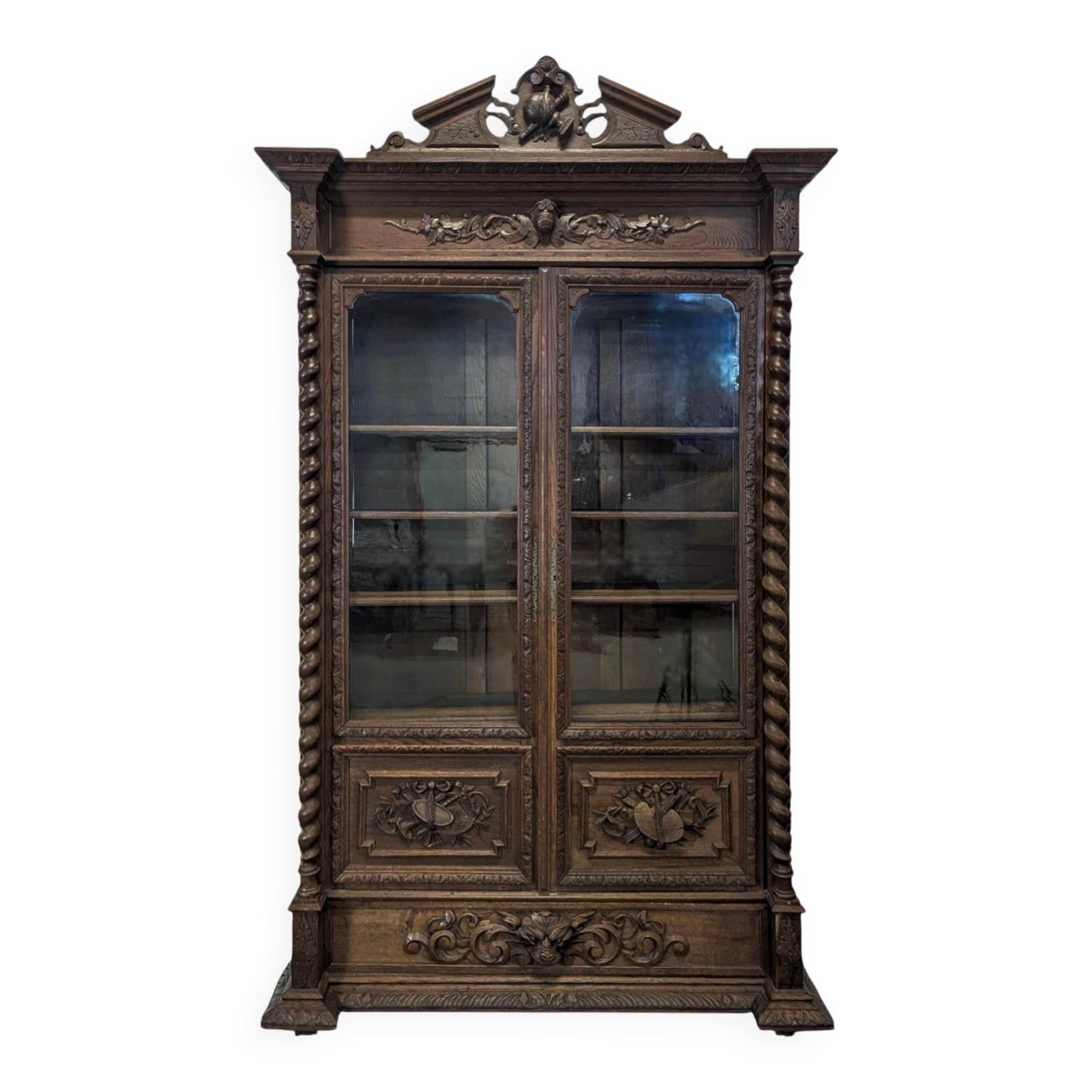 Glass library in Louis XIII style made of oak