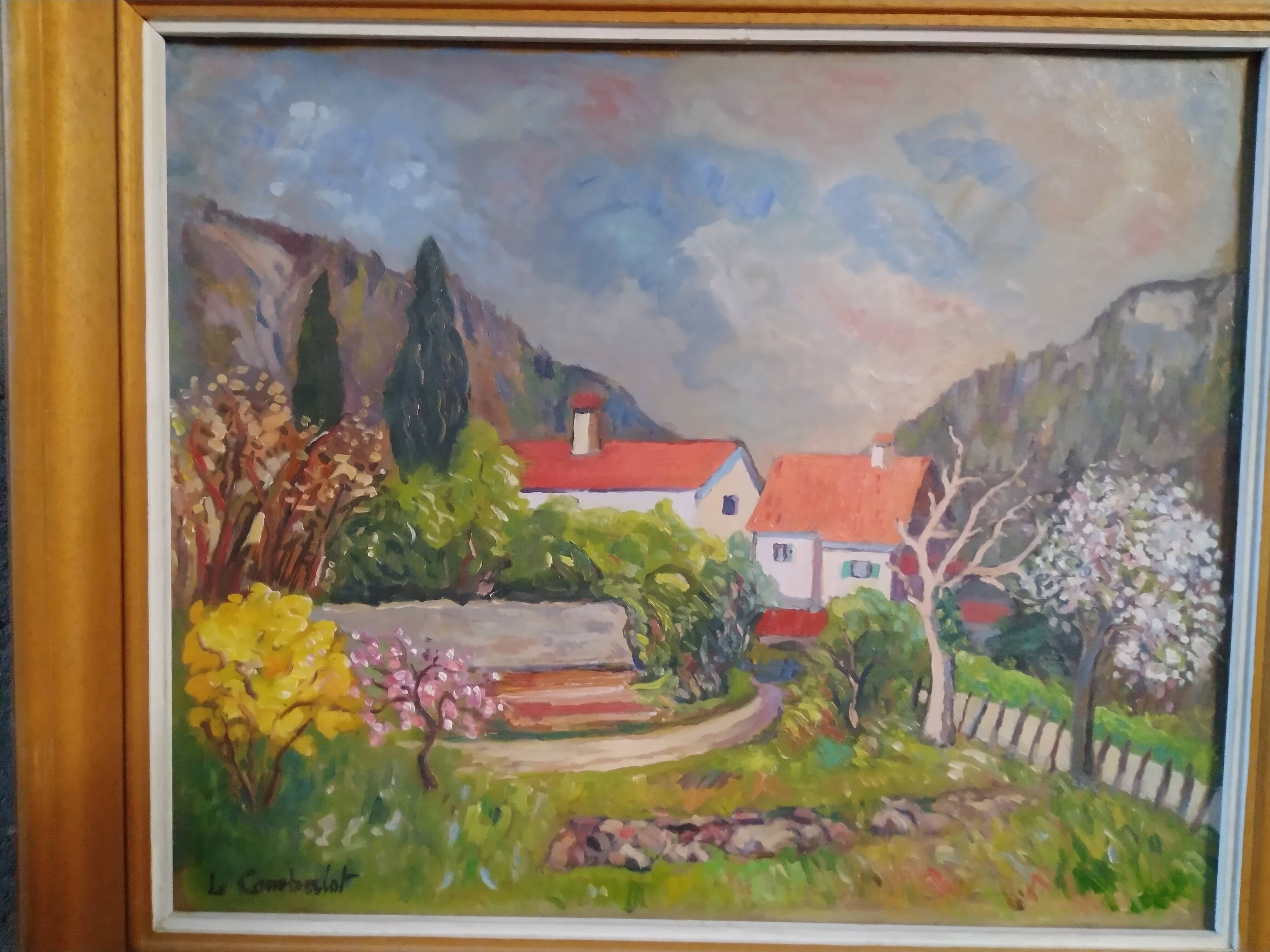 Oil on cardboard painting "Printemps à la Vierge Noire" signed Louis Combalot