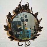 Miroir en fer forgé rétroéclairé en forme de feuille, France, années 1960