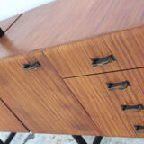 Bookcase in slab wood and black metal, Italy 50s