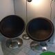 Pair of vintage white ball and black imitation leather swivel armchairs