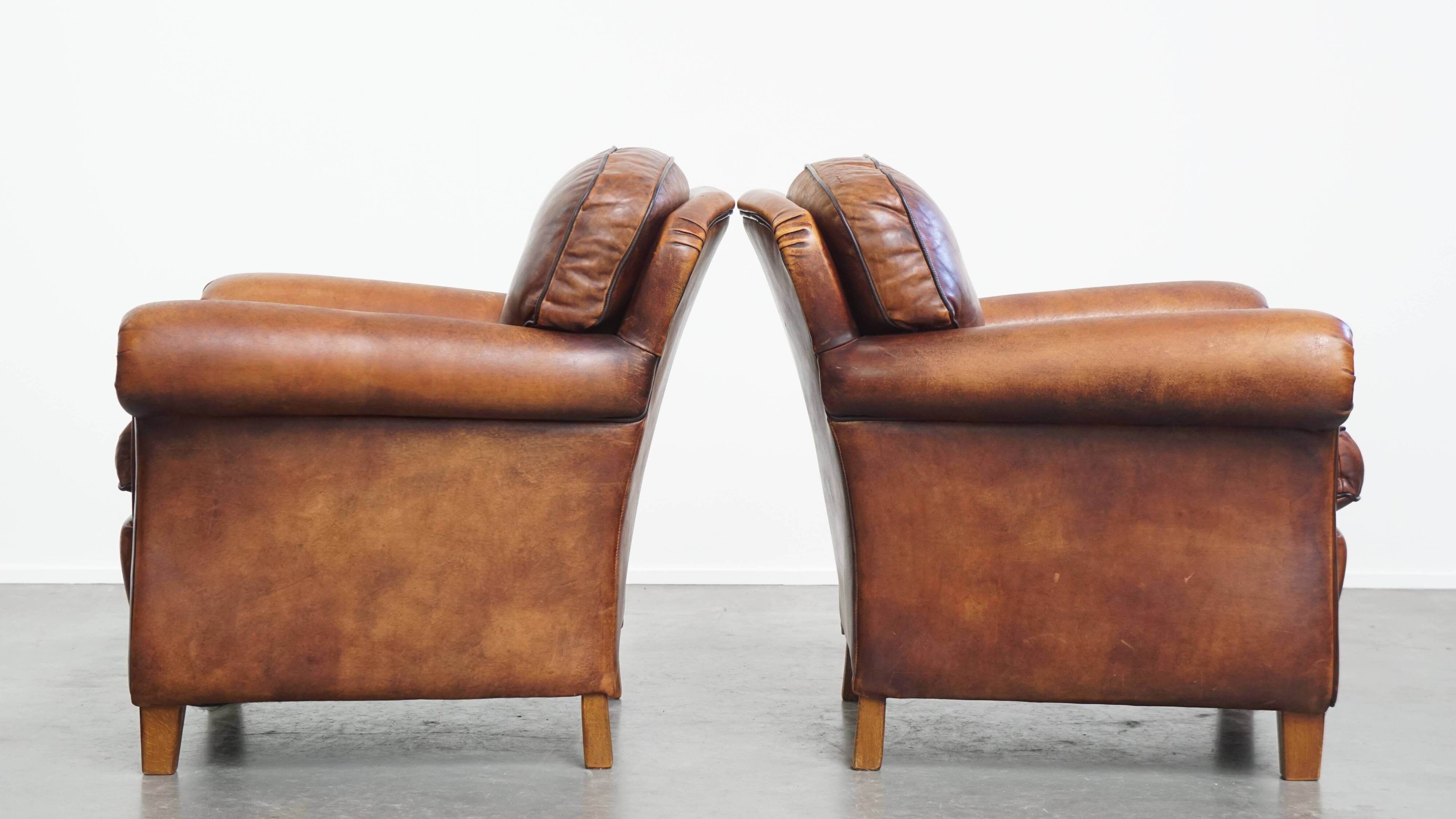 Set of 2 sheepskin leather armchair in English style