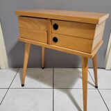 Scandinavian work table, vintage bedside table, compass legs, 1950s, 1960s