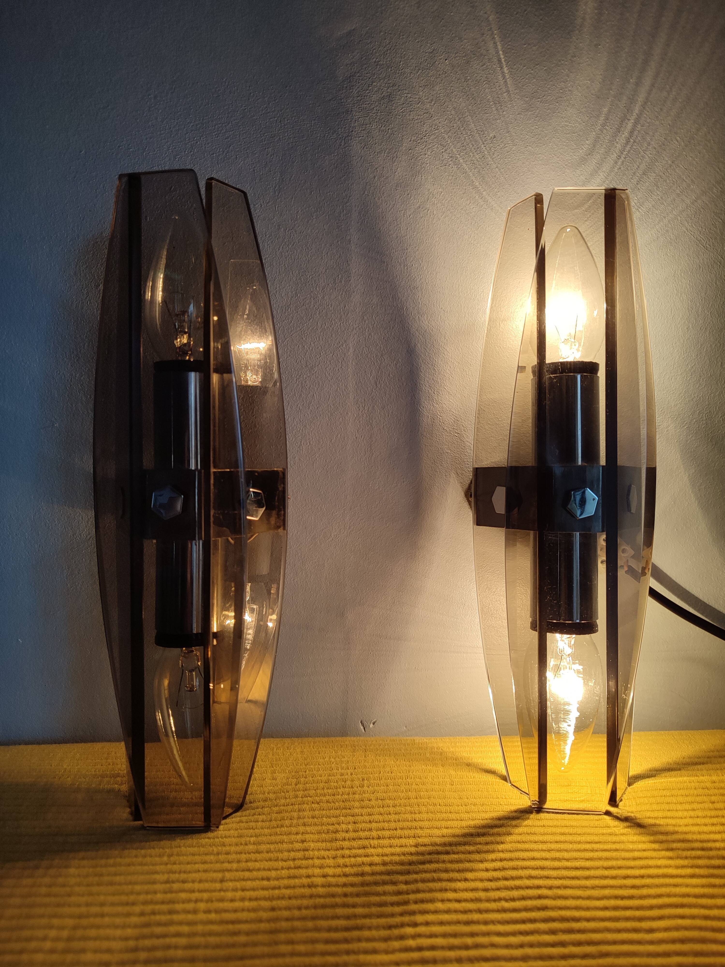 Pair of vintage design double fires smoked glass