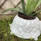 Cache pot tortue en faïence craquelée