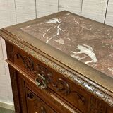 Early 20th century Breton oak serving trolley with a marble top