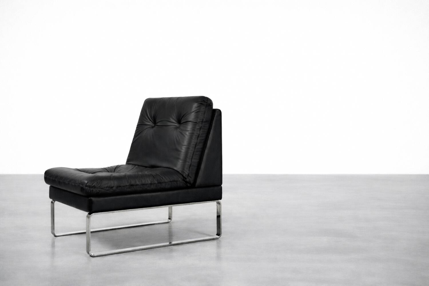 Vintage Mid-Century German Modern Minimalist Leather and Chrome Modular Sofa