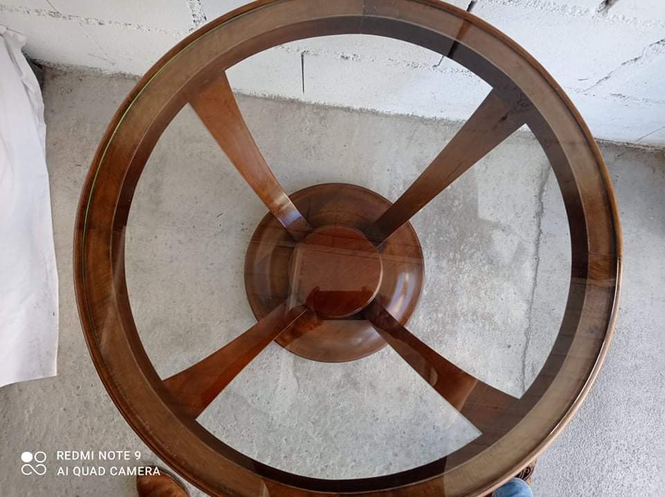 Modernist round pedestal table with glass top Ø75