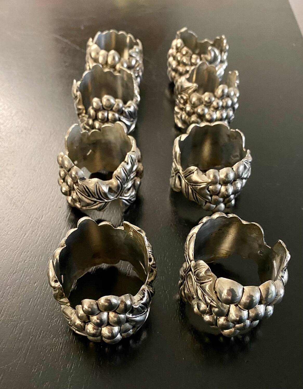 8 Silea France napkin rings grape pattern