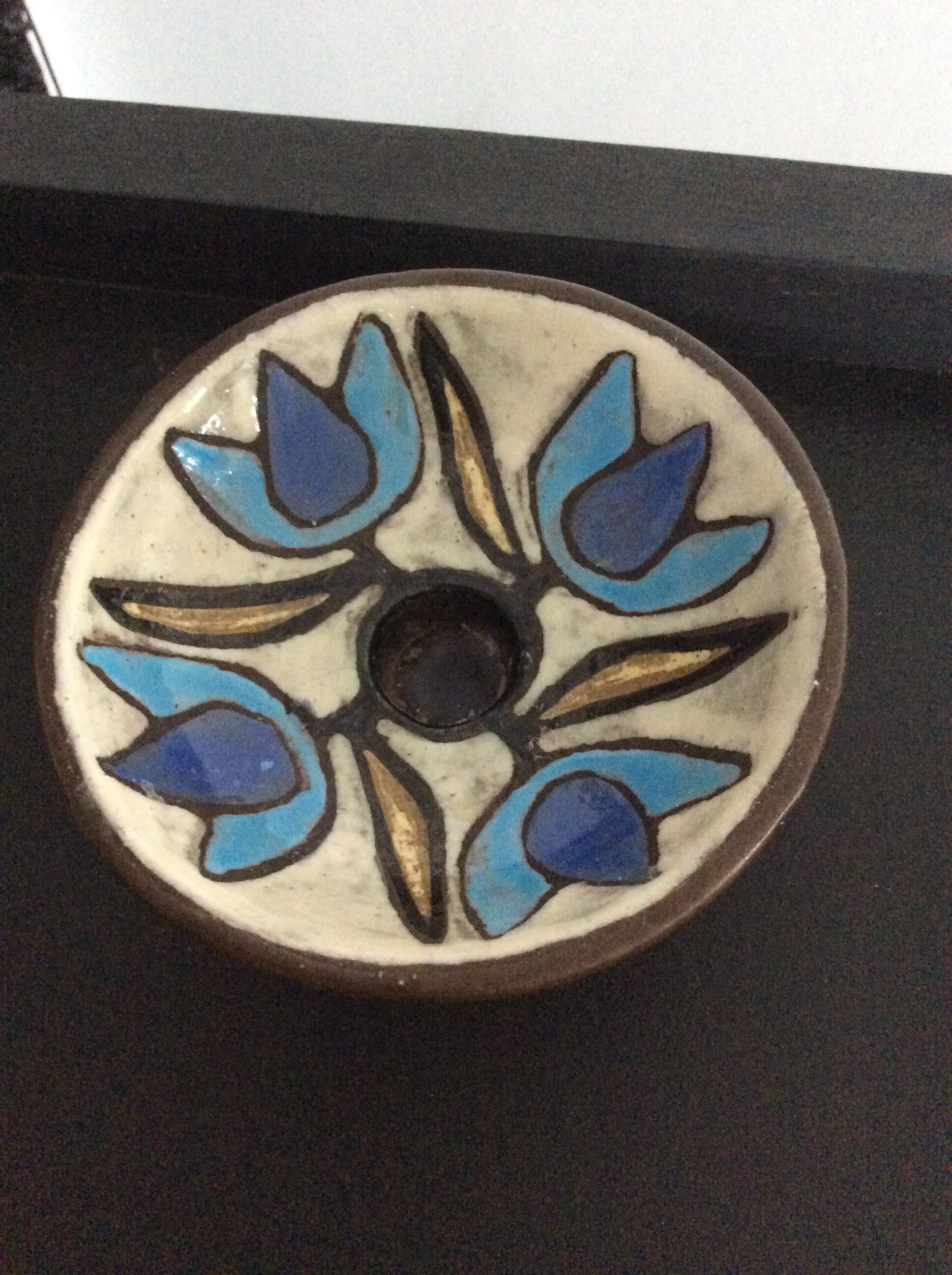 Vintage ceramic candle holder signed Yvette Manoy