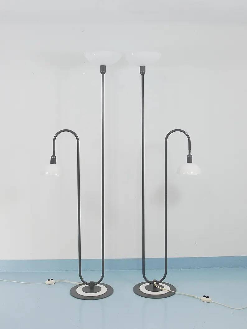 2 Postmodern 1980s Memphis Style Uplighter Floor Lamps, Torchiere, Italy, 1980s