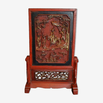 Scholar's screen, China XIXth, lacquered and gilded carved wood H 52 cm
