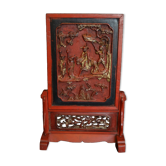 Ecran de lettré, chine xixème, bois sculpté laqué et doré h 52 cm